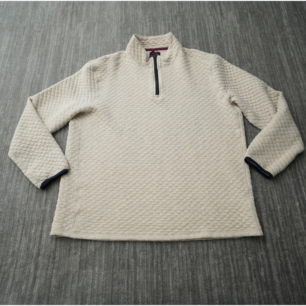 J Crew Authentic Fleece Sweatshirt Men Pull Over 1/4 Zip Cream Cotton Solid XXL